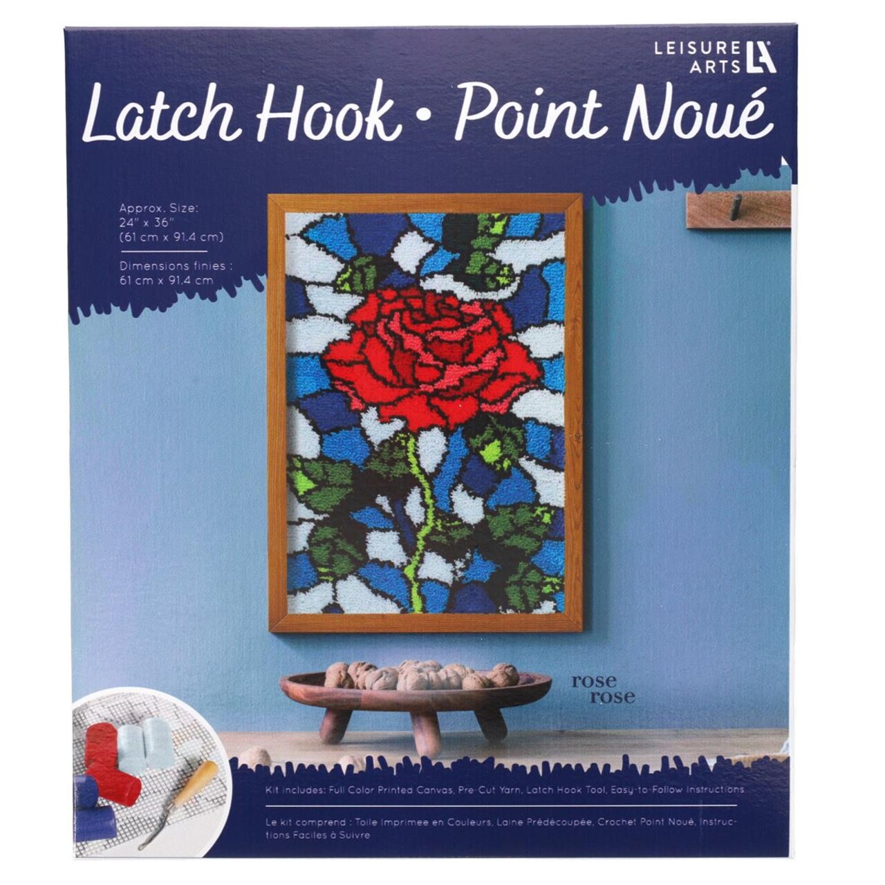 Leisure Arts Latch Hook Kit Rose, 24" x 36", Latch Hook Kit, Latch Hook Rug Kits, Rug Making Kit, Latch Hook Kits for Adults, Latch Hook Kits for Adults Beginners